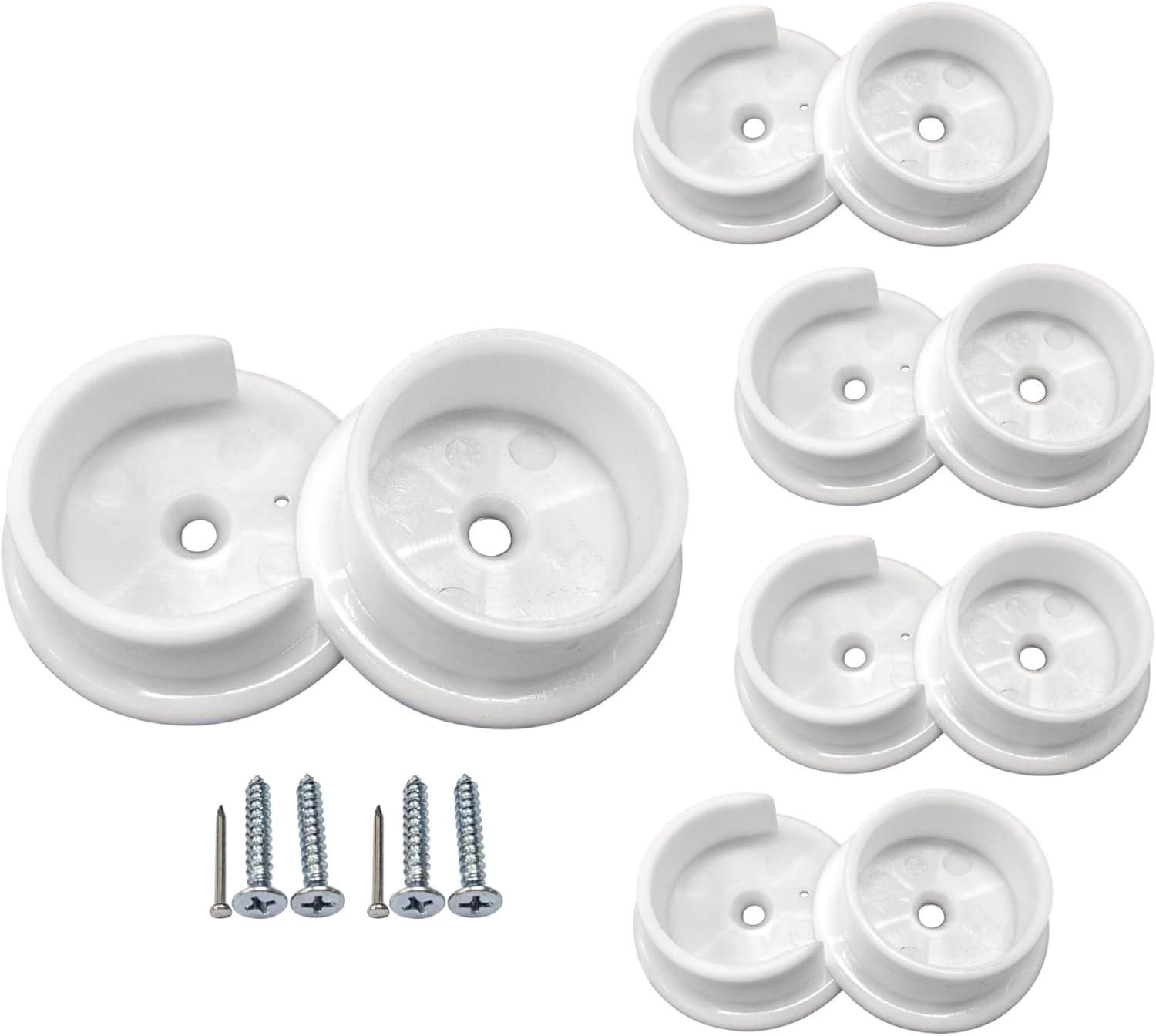 QCAA Closet Pole Socket, 1-3/8", Plastic, White, 5 Pairs, Made in Taiwan