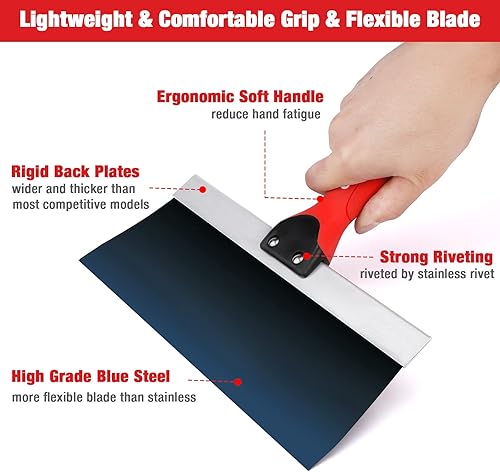 Miniatura 6 de Goldblatt Banjo - Juego de cinta adhesiva para paneles de yeso con cuchillo de cinta de acero azul de 10 pulgadas, ligero y cómodo de usar para