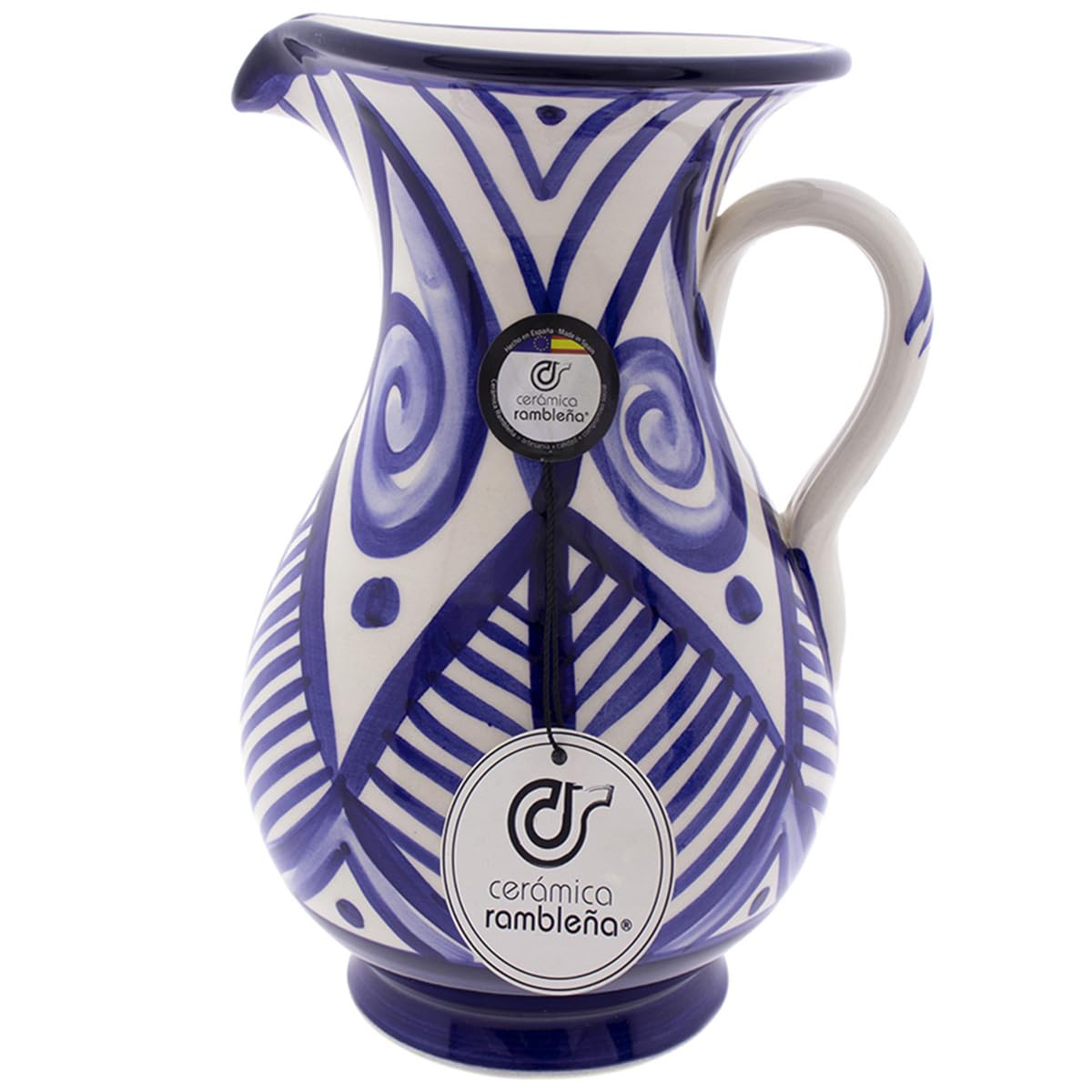 CERÁMICA RAMBLEÑA | Brocca per Acqua | Brocca per Latte | Caraffa in Argilla Terracotta | Caraffa per Succo | Brocca d'acqua Modello 05 | Decorazione 100% Fatta a Mano | 1.5 Litri