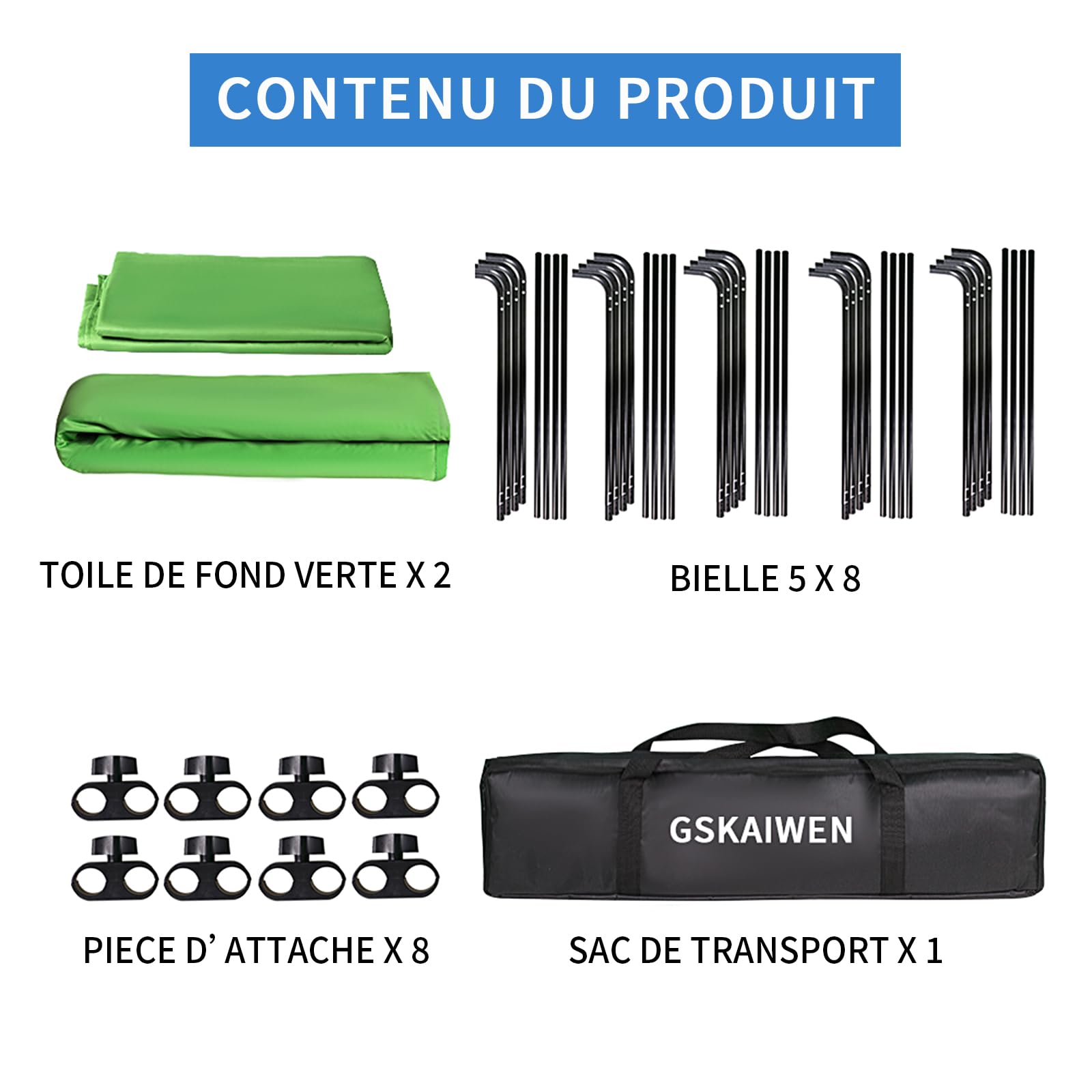Toile de fond portable professionnelle 2,4 x 5 m - Vert - Avec cadre - Système de fond pour photographie et enregistrement vidéo en studio photo - Diffusions en direct - Pour fête, scène