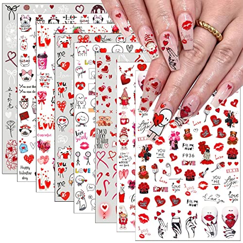 8 Sheets Valentine's Day Nail Art Stickers Decals,3D Self-Adhesive Nail