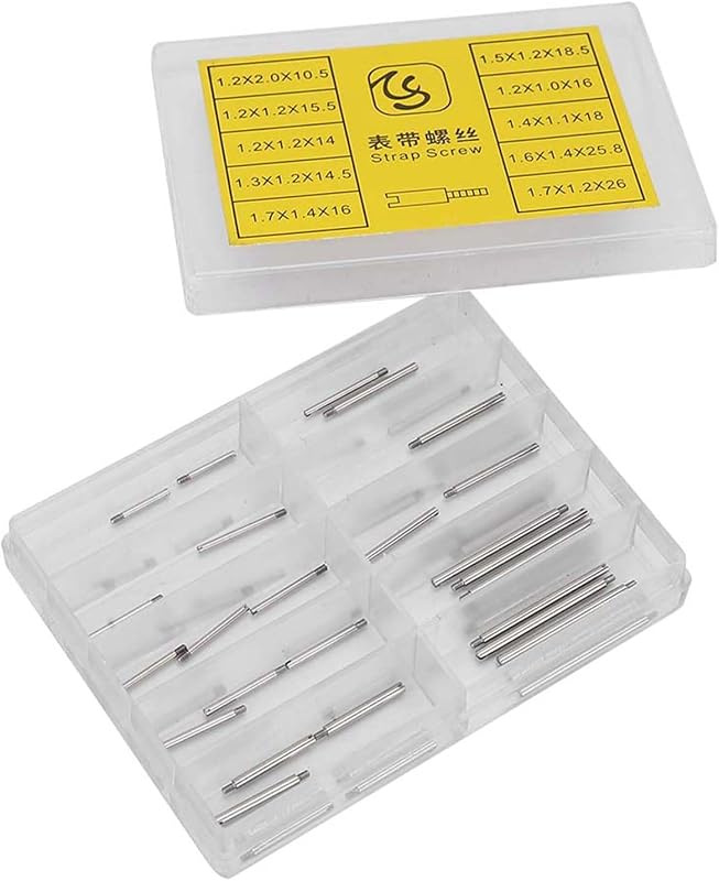 100Pcs Watch Band Screws Replacement, Stainless Steel 2 Boxes Replacement Kit, 10 Sizes Watch Spring Bars, Watch Band Pins Replacement Kit for Watch Repairing 50Pcs / Box