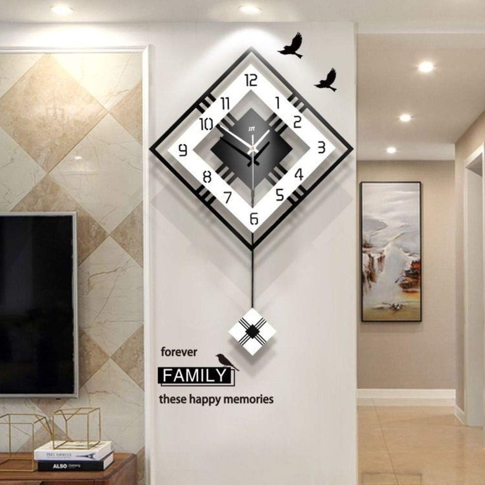 Orologio da parete decorativo moderno quadrato grande con pendolo, legno nero, 42 * 65 cm per soggiorno bar ristorante(42 * 65cm)