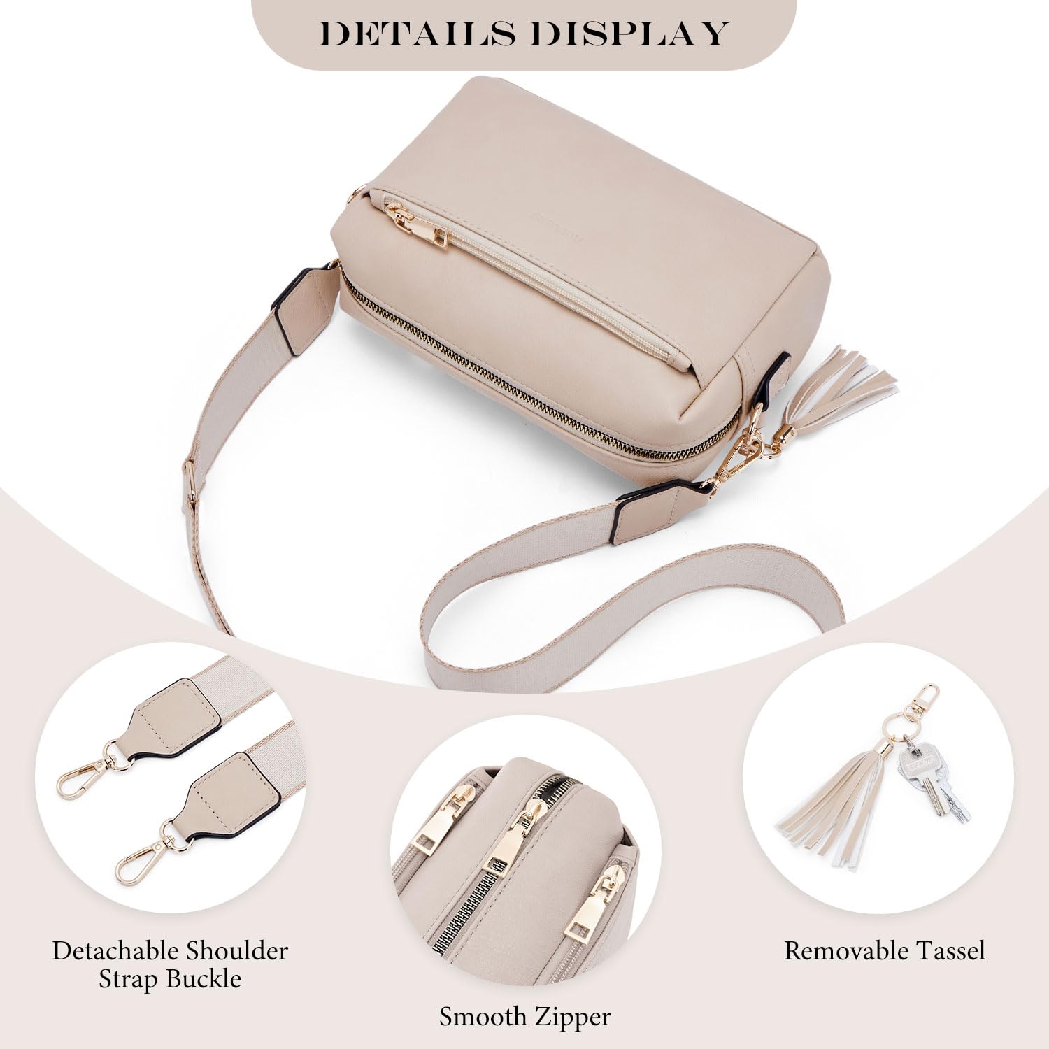 Roulens Piccola Borsa a Tracolla Donna con 3 Scomparti Capienti,Borsa Mano PU Pelle Messenger Crossbody Bag,Borsa a Spalla con Tracolla Ampia Regolabile e Rimovibile