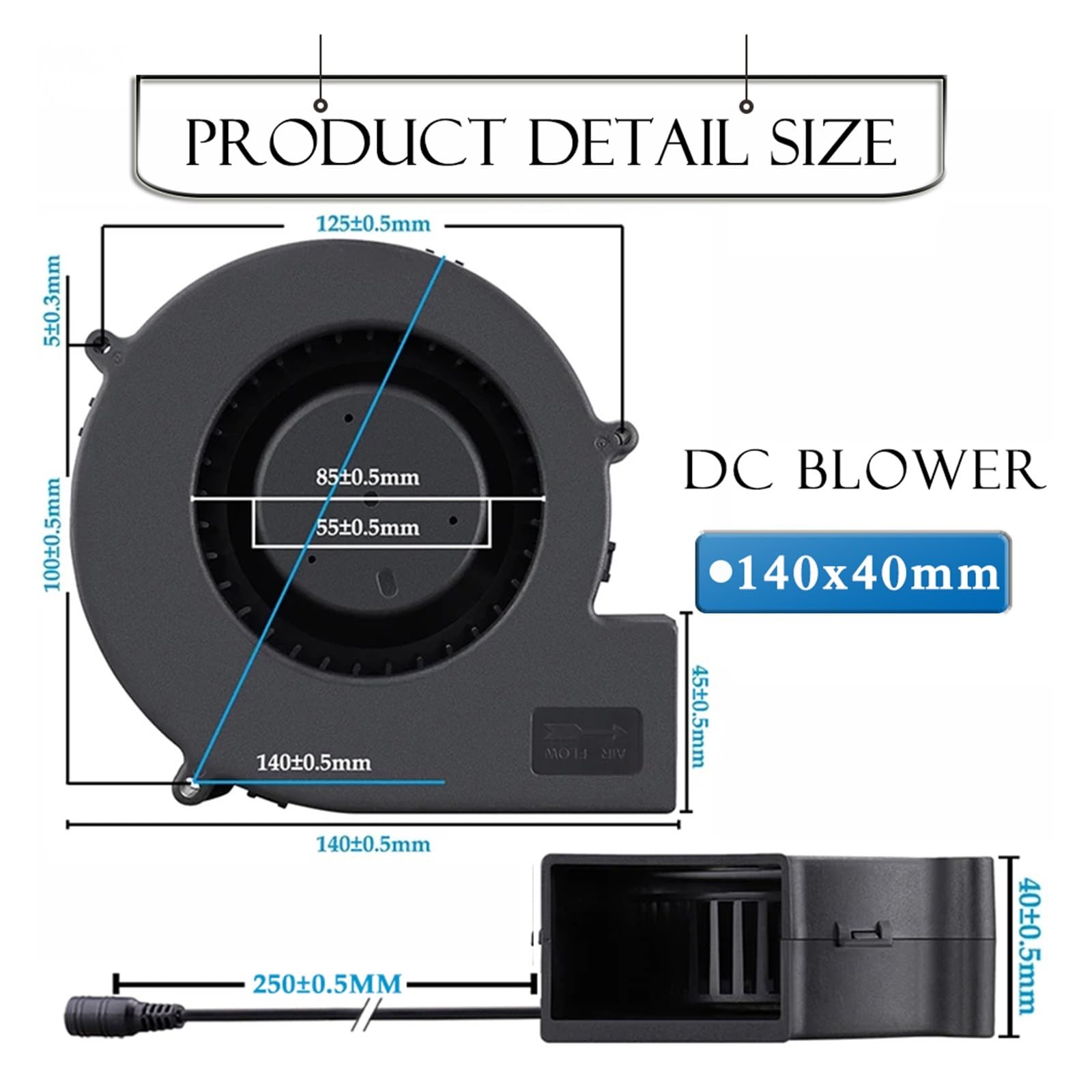 140-mm-Lüfter, DC 12 V, Doppelkugel-Lüfter, 140 mm x 40 mm, Turbo-Lüfter, 14040, tragbarer Lüfter, 14 cm, Grill-Abluftventilator(14040 12V Blower,DC5.5x2.1)