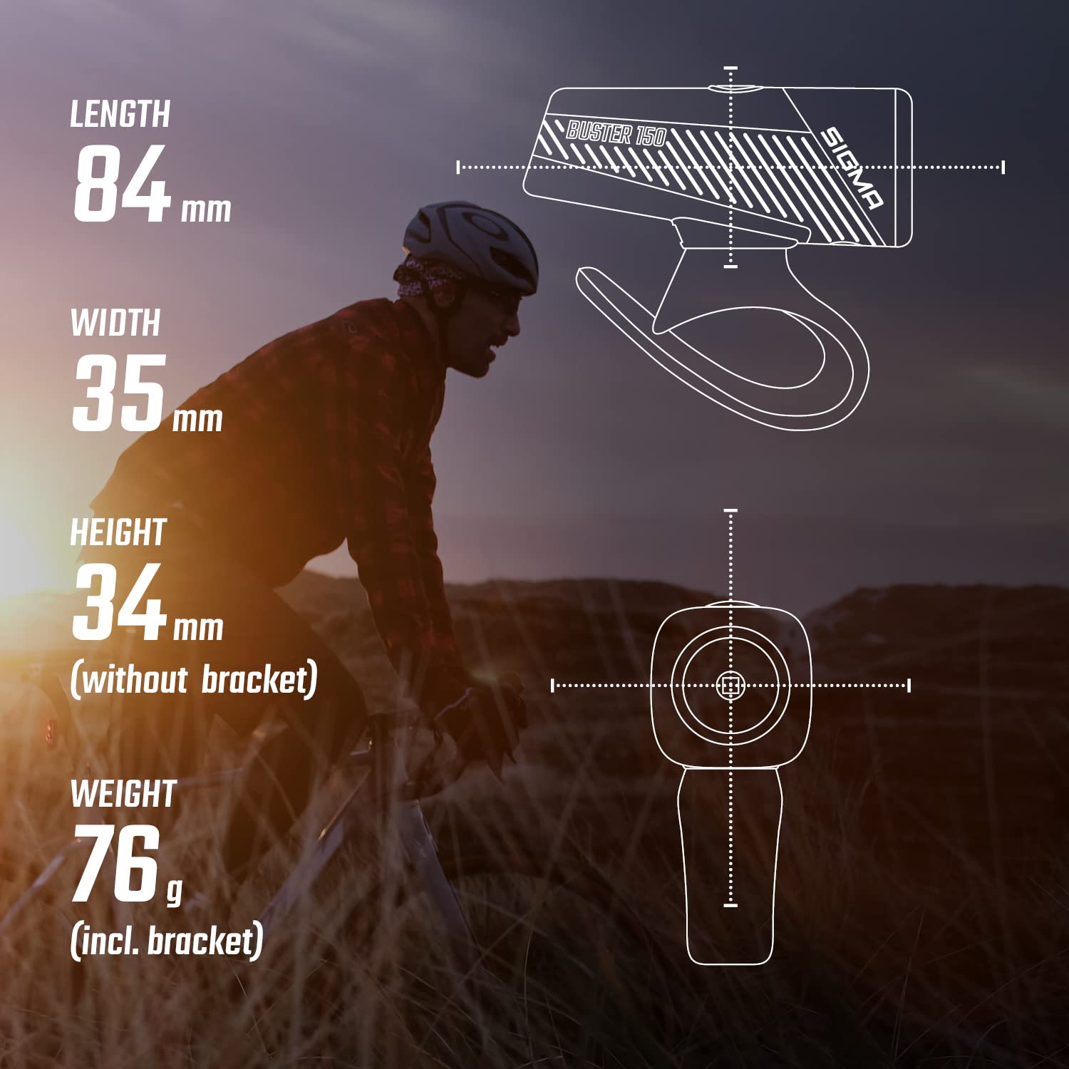 SIGMA Sport Buster 150 FL | Buster 150 FL i Nugget II Flash, światło rowerowe LED 150 lumenów, przednie światło akumulatorowe z pięcioma trybami oświetlenia, mocowanie z funkcją szybkiego zwalniania