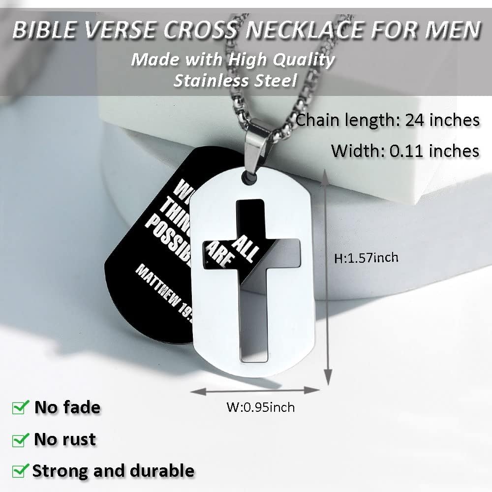 ZRAY Dog Tag Necklace for Men Bible Verse Cross Pendant Stainless Steel Chain 24inch Inspirational Christian Jewelry Meaningful Religious Gift for Boys - Image 3