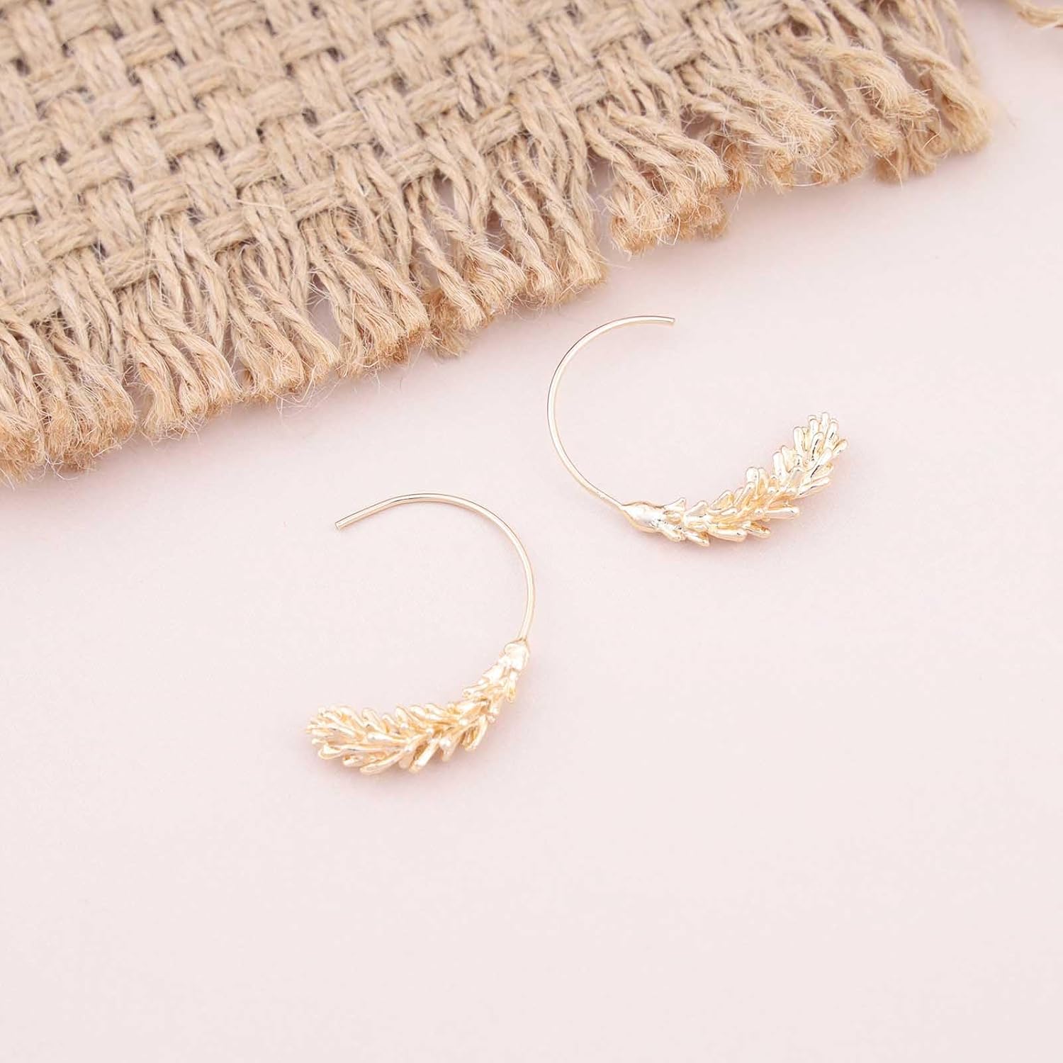 Bohemia Leaf Hoop Earrings Large Hoop Dangle Earrings Olive Leaf Huggies Earrings Gold Leaf Round Earrings Thin Hoop Earrings Jewelry for Women - Image 4