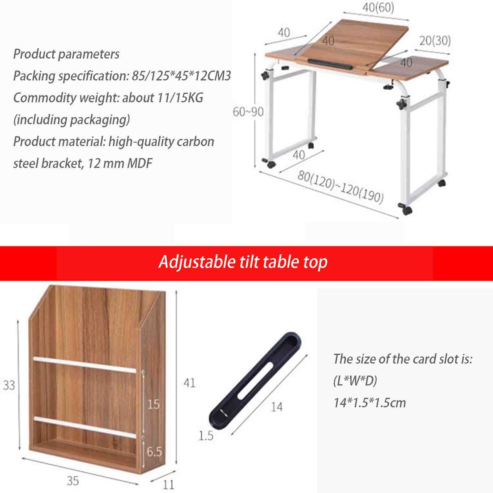Stół nadłóżkowy z kółkami, regulowane łóżko Mobilny podnośnik Krzyżowy stolik przy łóżku Wysuwany pulpit na laptopa Stolik do karmienia (Log Colors L 80CM)