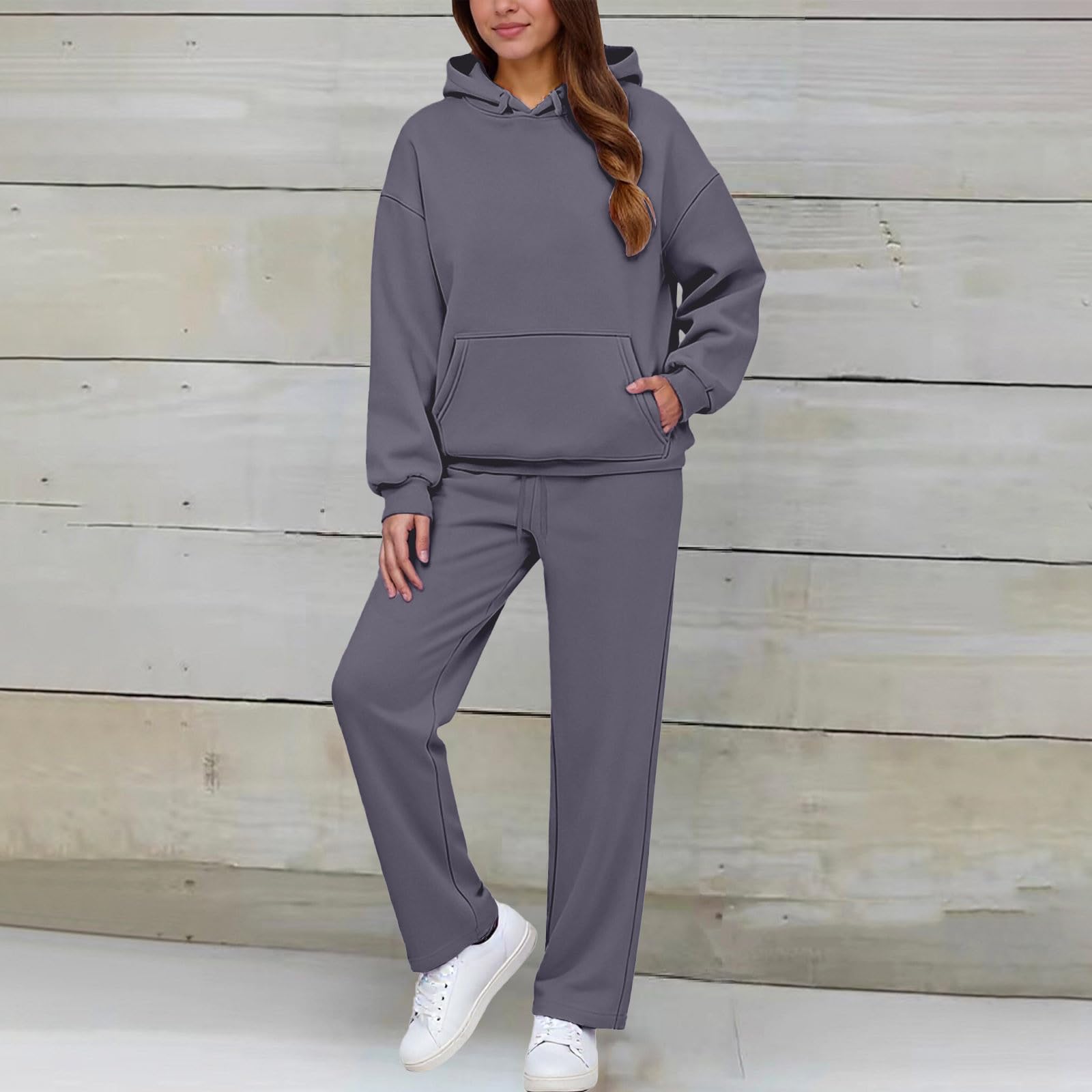 Generico Completo Sportiva Tuta Donna Completi Due Pezzi Felpa con Cappuccio e Pantaloni Leggero e Comodo Tute da Ginnastica per Jogging Fitness Casa