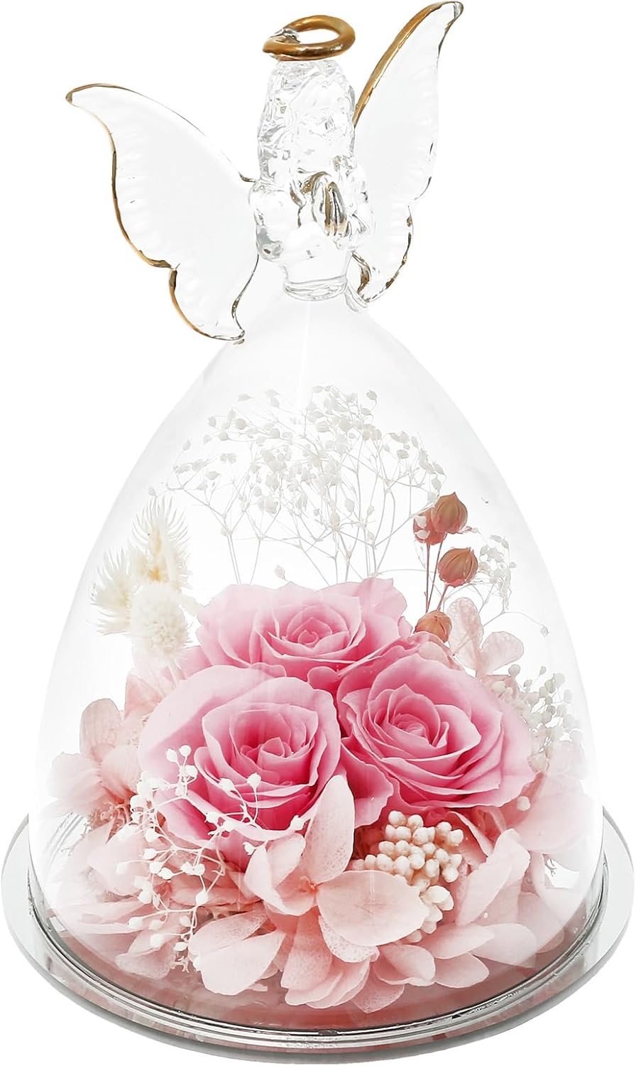 Angel Roses Presents, Romantic Preserved Flower Rose Presents, Exquisite Angel Preserved Rose Birthday Gifts for Grandma Her Women Mom Wife (Pink)
