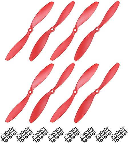 uxcell Hélices RC CW CCW 9047 9x4.7 pulgadas, 2 paletas de ala fija, nailon rojo, 4 pares con anillos adaptadores