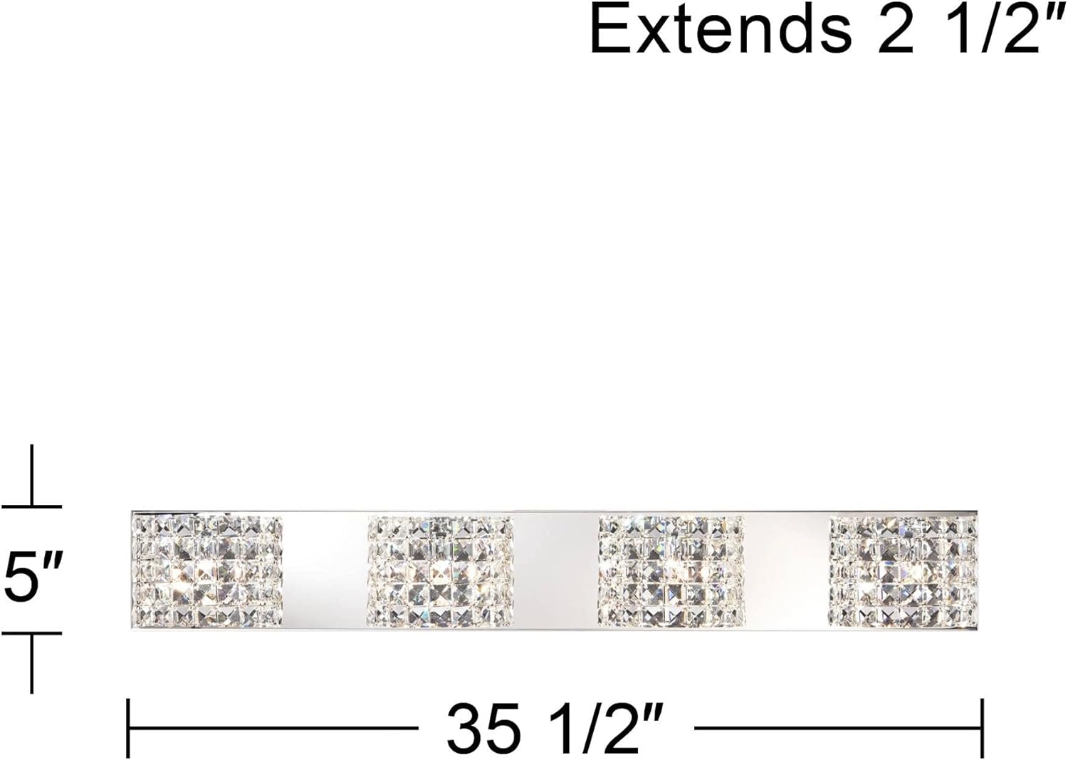 Vienna Full Spectrum Cesenna Modern Wall Light Chrome Silver Metal Hardwired 35 1/2" Wide 4-Light Fixture Mounted Clear Crystal Shades for Bathroom Vanity Mirror House Home Hallway Room Decor