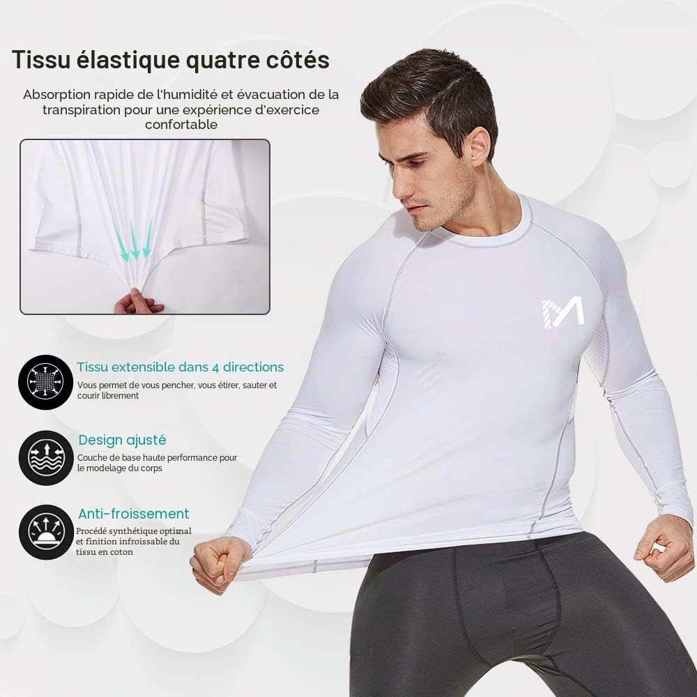 MEETYOO Tee Shirt Compression Homme Manche Court/Longue,Baselayer Maillot Running Vetement Fitness pour Sports Jogging Musculation