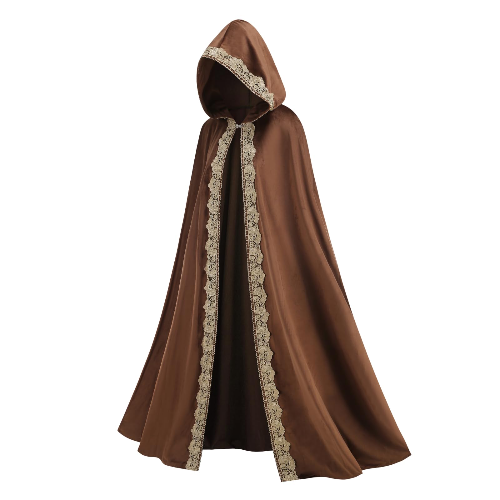 RRCBMD Adult Medieval Renaissance Hooded Cloak Women Men Brown Vintage Long Cape with Hood Halloween Witch Cosplay Costume 66.92Inch - Image 2