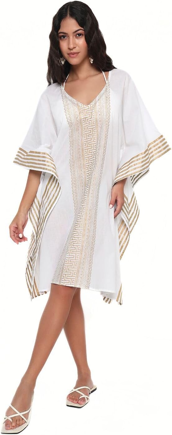 Women's Swimsuit Cover Up Beach Fashion Light Weight Elegant White Cotton Resort Wear Tunic Kaftan Bathing suit Bikini