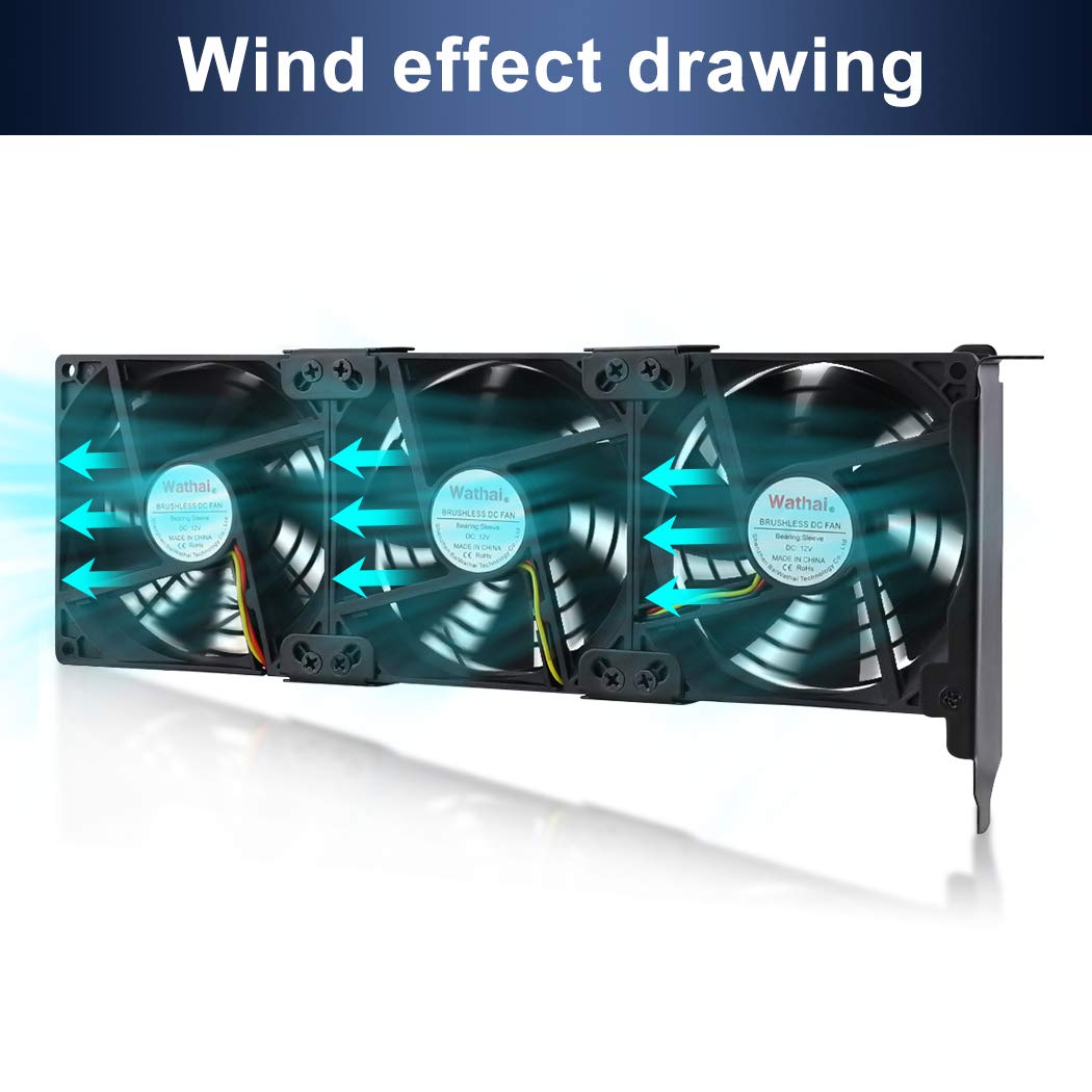 Wathai 3x90mm GPU Cooler Fans, 10.86in(L) x 4.72in(W) x 1.18in(H), Desktop, 120 CFM, 37dBA, PWM Controllable, 12V, 1800RPM, For Gaming, Video Editing, Mining Rigs
