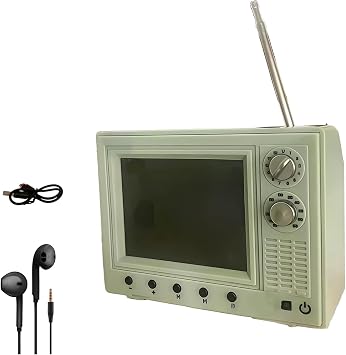 2027 New Mini Cartoon TV, Rechargeable Vintage Retro Television Supporting Headphone Jack & USB Media Playback, Portable Decor for Desktop Arrangement, Dollhouse Layout Green