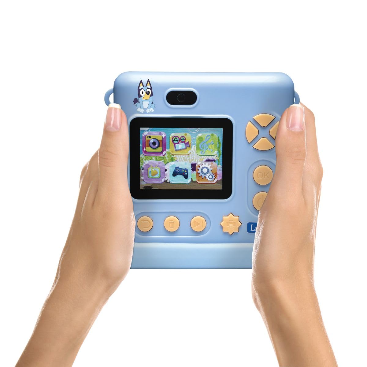 Lexibook, Starcam® Print, zestaw kamera z drukarką natychmiastową, karta SD, 4 rolki papieru, smycz, ochrona 3D Bluey oraz zestaw do personalizacji w komplecie, niebieski, DJ130BYZ