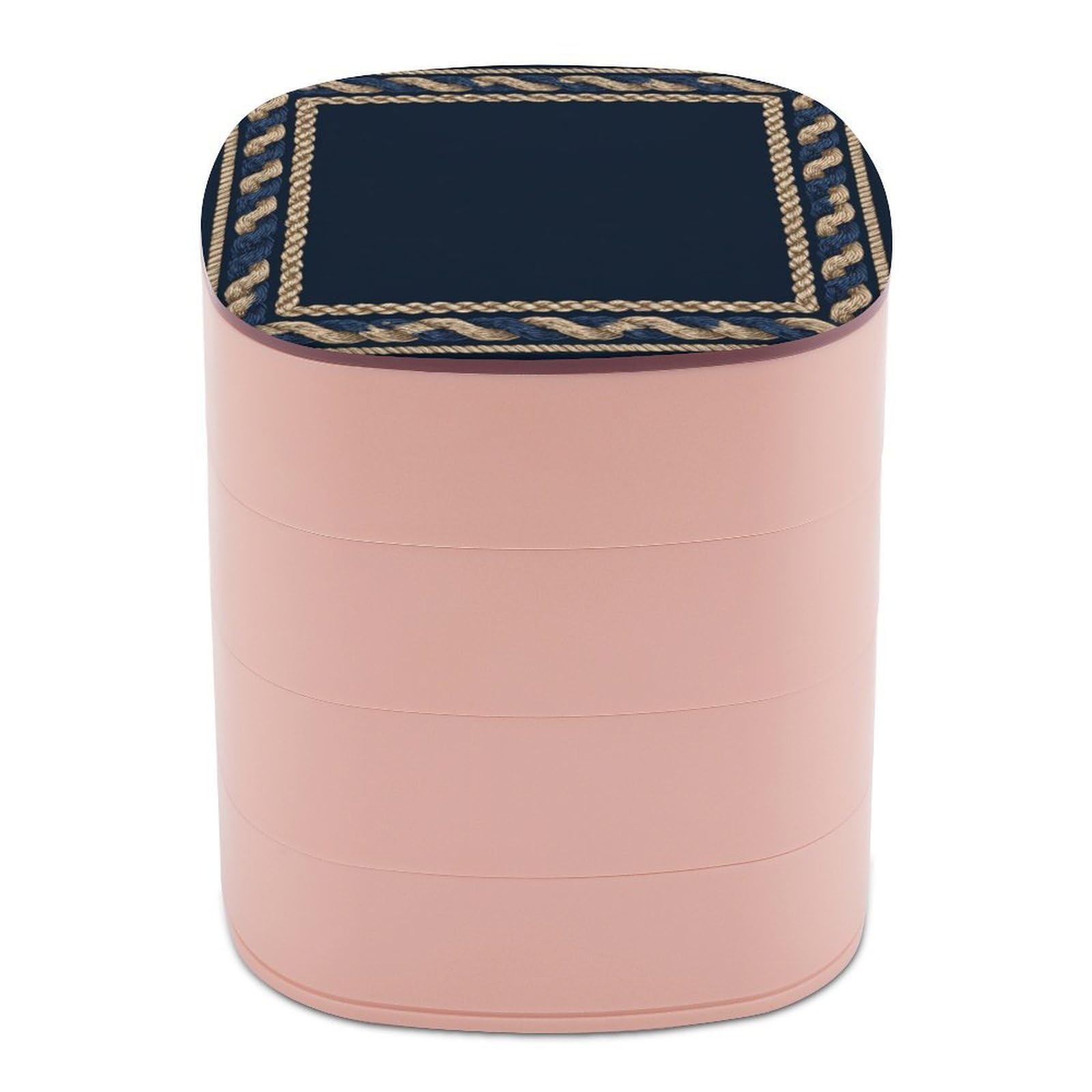 Jubonexis Luxury Navy Blue Beige Twisted Rope Texture Jewelry Boxes for Women, Earring Holder Organizer Rotating Jewelry Organizer for Necklaces Bracelets Ring