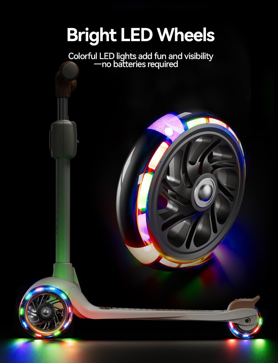 Kick Scooter for Kids Ages 2-14, 3 Wheel Scooter Adjustable Height Foldable Design, 3 LED Light Wheels, Rear Brake, Extra Wide Non-Slip Deck Kid Scooters for Boys and Girls - Image 4