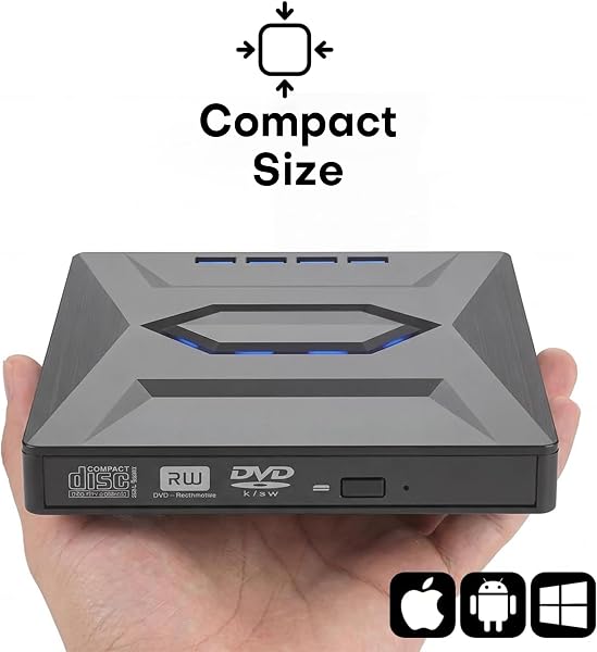 Lecteur DVD externe Premes - USB 3.0 - Graveur et lecteur de DVD et CD - Ordinateur portable - Compatible avec Windows 11 - Mac OS - Graveur - 5