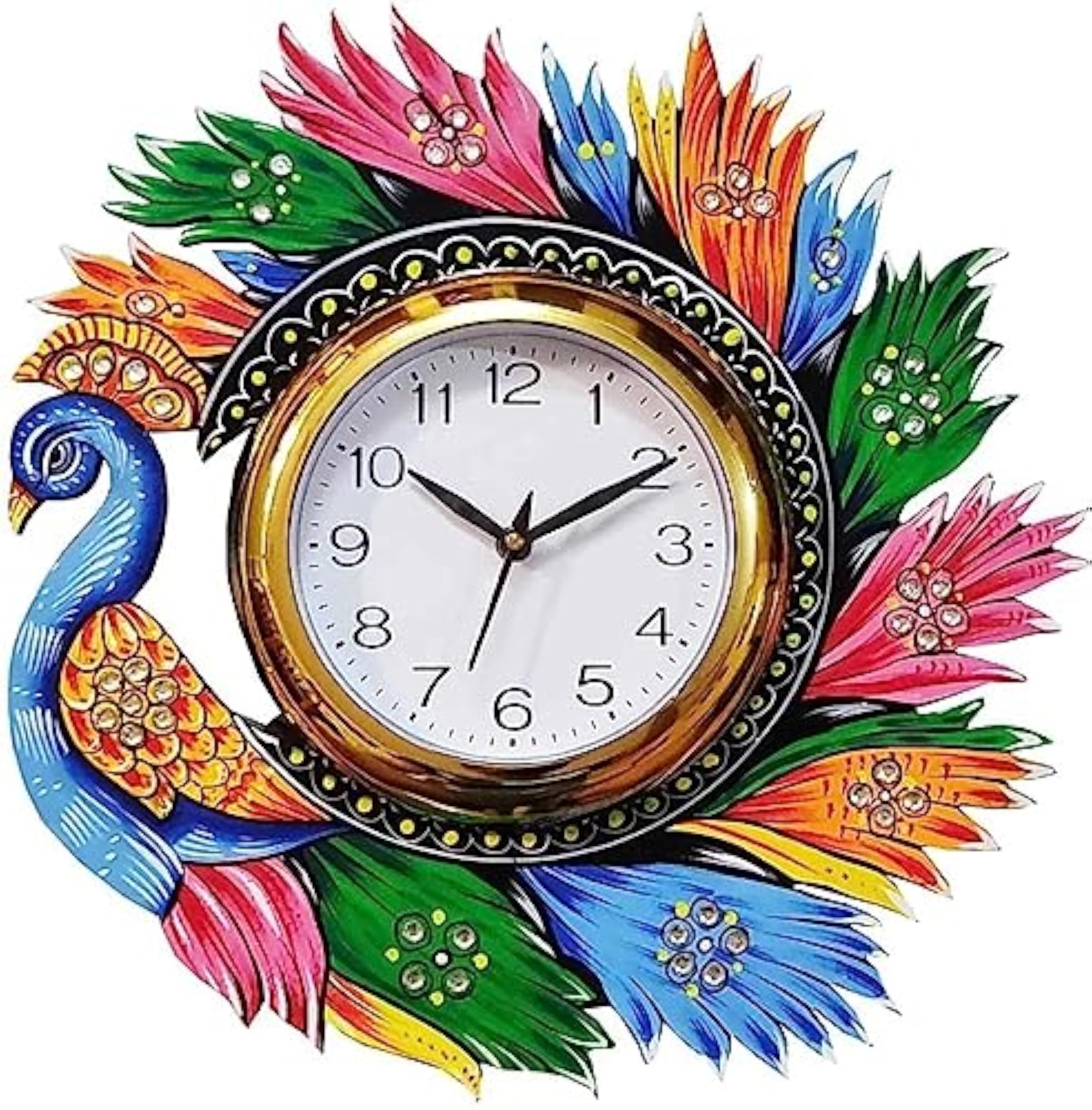 Wooden Peacock Wall Clock for Home Décor
