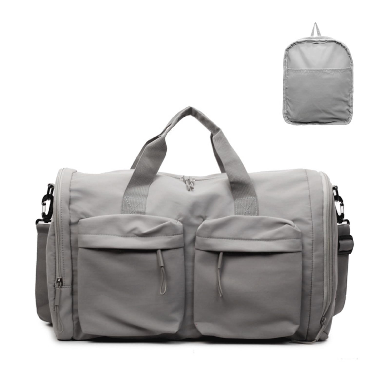 Balakaka Borsone da Viaggio Pieghevole 44x23x28cm, Portatile Borsone Palestra Sportiva con Multitasche, Grande Capacità Borsa da Viaggio con Cerniere e Manici, Grigio