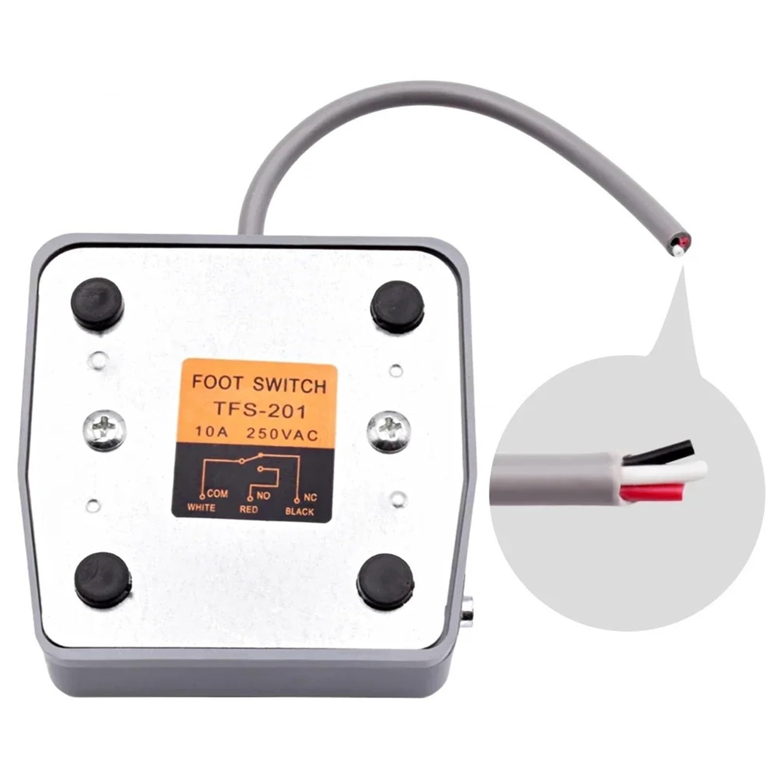 Interruptor de pie Pedal de Control eléctrico TFS-201 SPDT, 220 V CA, 10 A, Encendido y Apagado, Gris, momentáneo, 1 Unidad(2m)