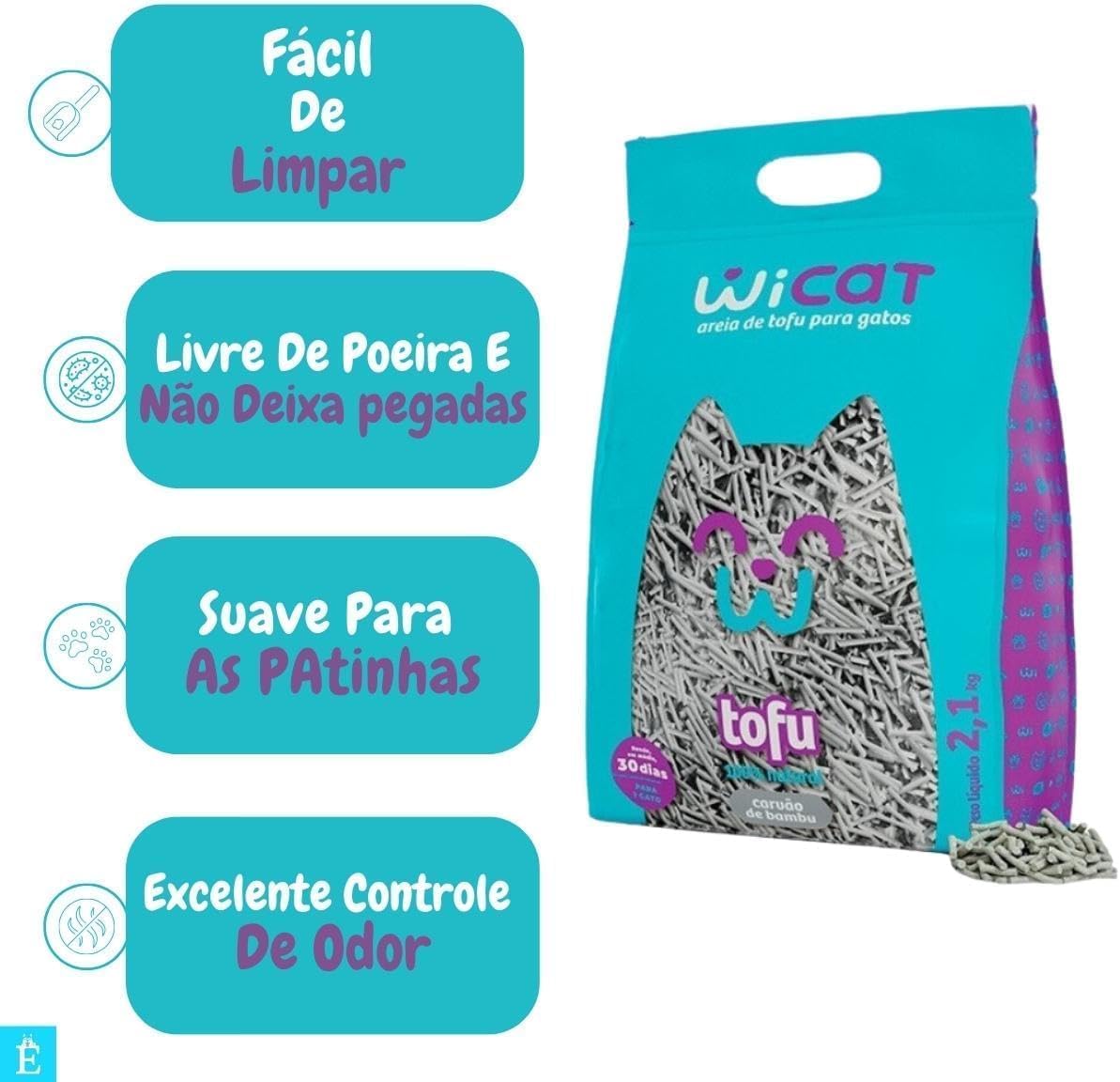 Areia Higiênica Biodegradável Para Gatos Wicat Tofu Carvão De Bambu 2,1Kg