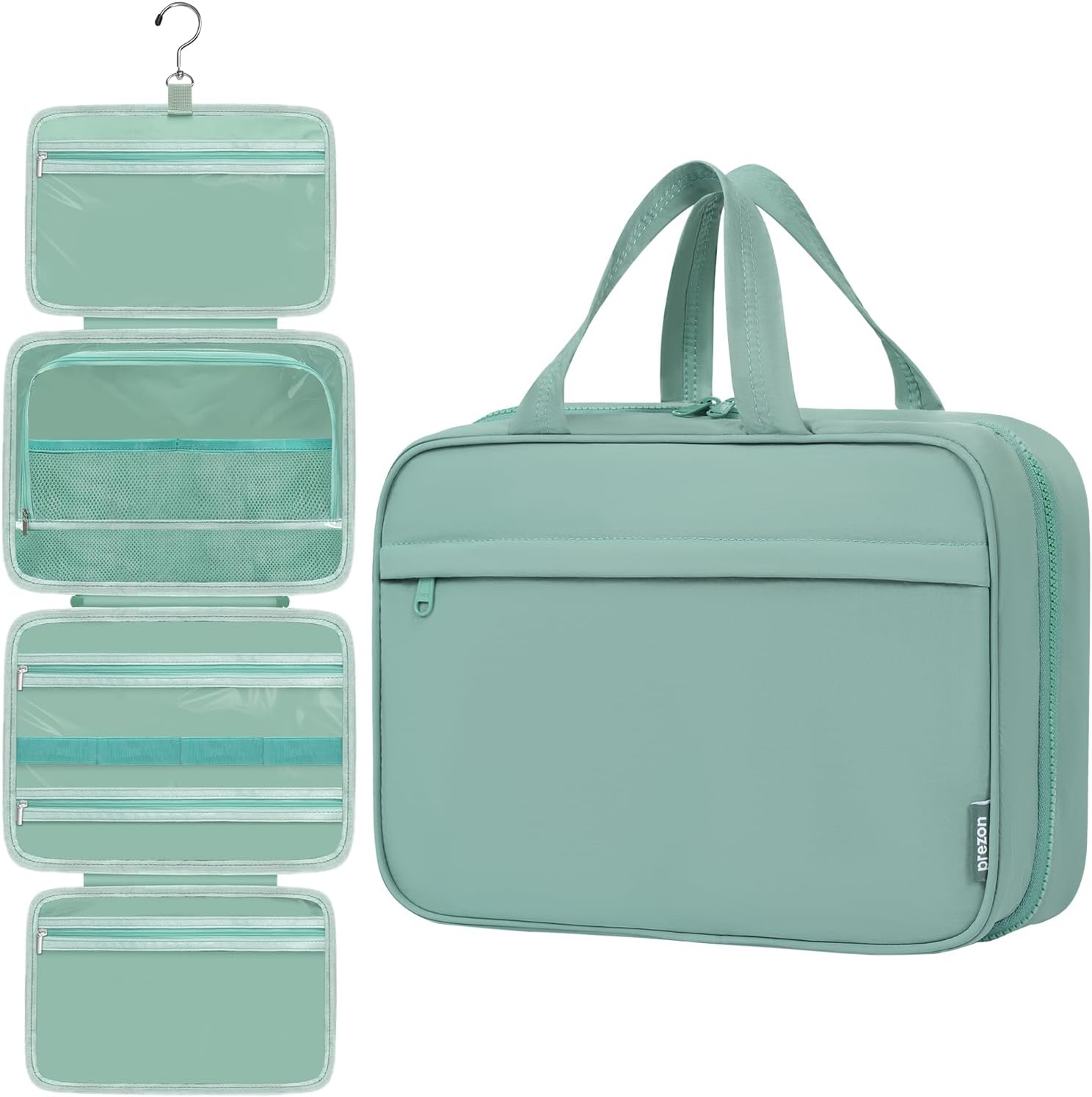 Toiletry Bag For women,Portable Hanging Organizer,4 Leakproof Compartment for full-sized Conditioner, Brushes Set, Makeup Accessories,Visible and easy to access.M-mint