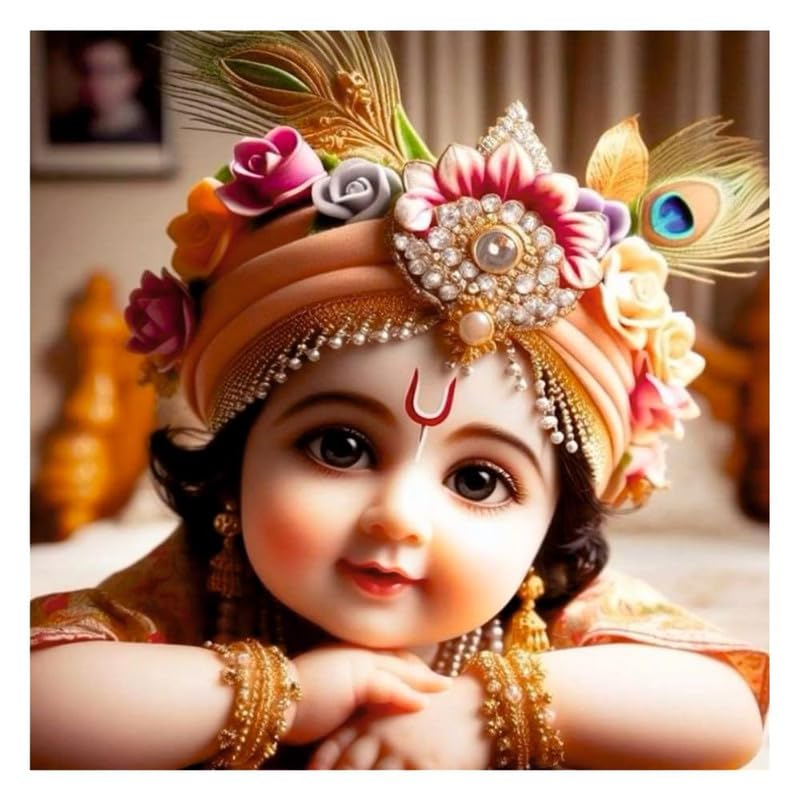 Image of British Terminal Cute little Bal Gopal Baby God Krishna| Kanha Ji | Laddu Lord Makhan Chor Painting Religious Poster for Pregnant Women for wall (matt thin vinyl,sticker,multicolor,unframed)| bj208