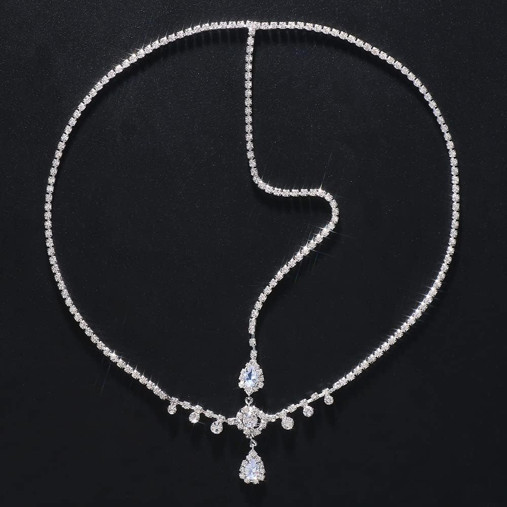 Wekicici Dainty Rhinestone Head chain Forehead Crystal Teardrop Headpiece Wedding Bridal Hair chain Halloween Accessory for Women (Silver)