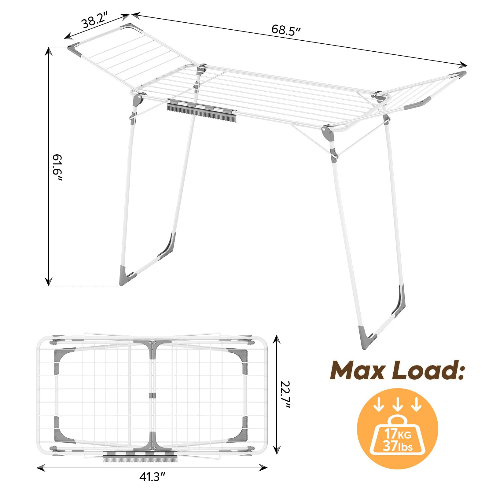 KINGBOARD Stendibiancheria pieghevole grande, stendibiancheria con ali estensibile 174x97x156 cm, stabile stendibiancheria con piedi antiscivolo, asciugabiancheria pieghevole per interni ed esterni