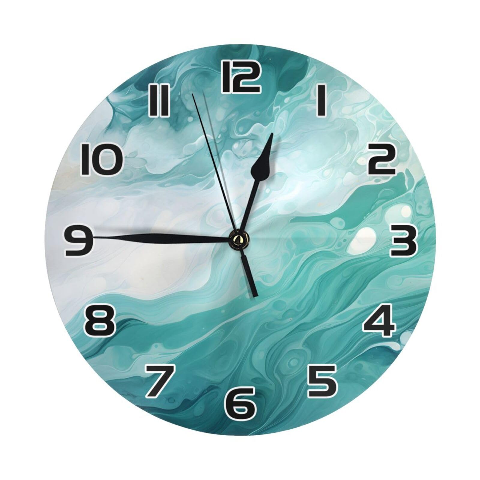 DXTKWL Wall Clock Teal Marble Print 10 inch Silent Non-Ticking Round Wall Clocks Battery Operated Quartz Analog Clock for Bedroom Bathroom Kitchen
