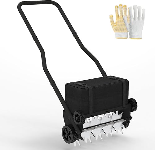 Lawn Aerator with Weight Bag, Heavy Duty Lawn Aerator Tool with 4 Wheels, Manual Lawn Aerators Tool with 43.3" Steel Handle, Core Aerator Lawn Tool Alternative for Lawn, Garden and Yard
