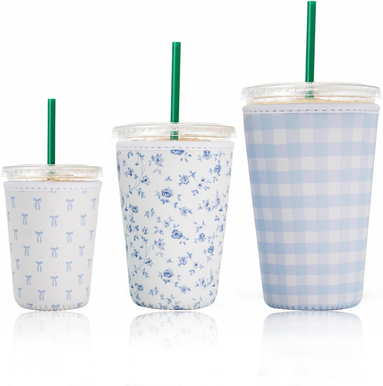 Reusable Insulated 3-pack Iced Coffee Cup Sleeves, Cottage Charm