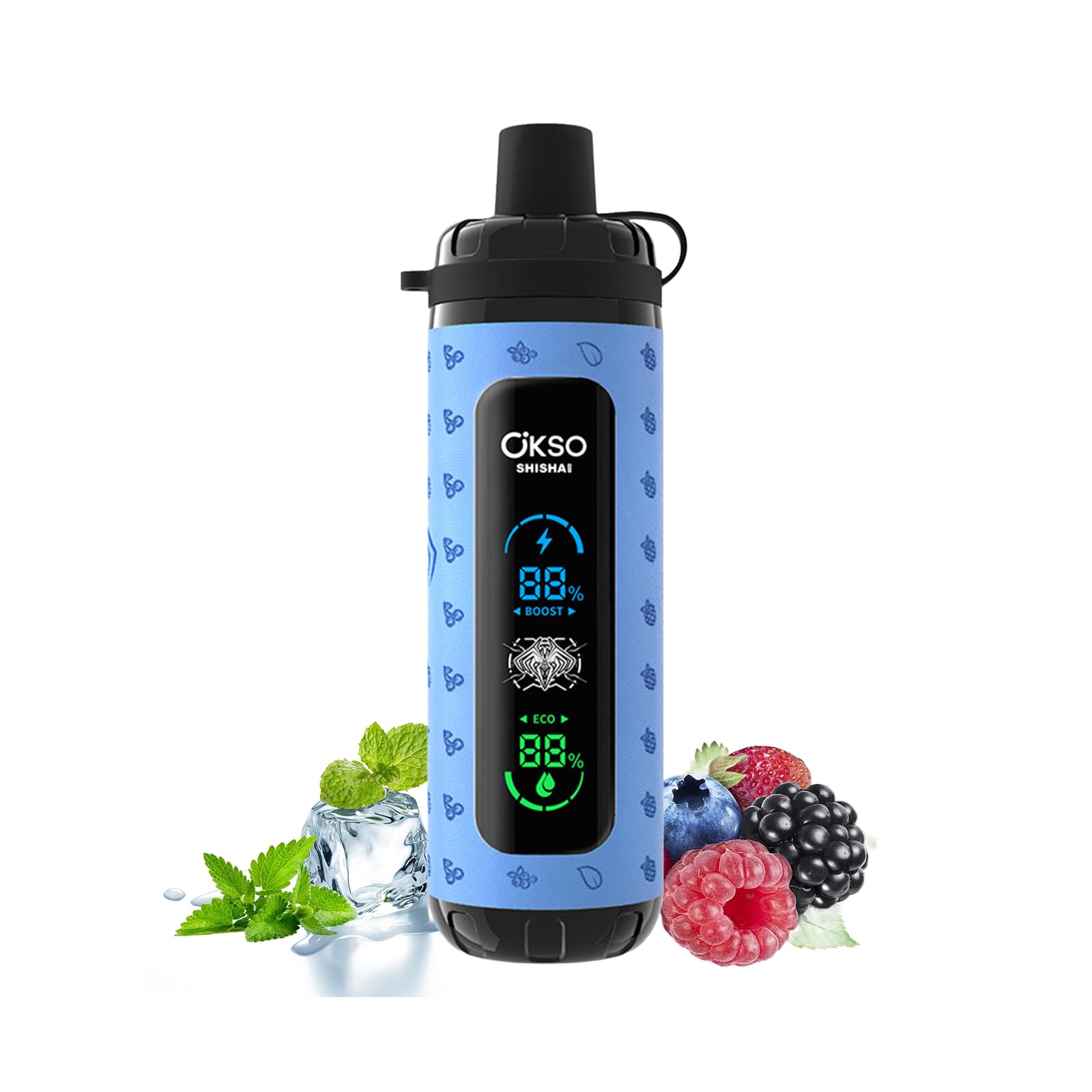 OKSO Shisha Max 40000回 電子タバコ 使い捨てVAPE 大容量36ml 0.6Ωメッシュコイル DTL対応 LEDディスプレイ エアフロー調整 充電式 Type-C ノンニコチン (ベリーミント)