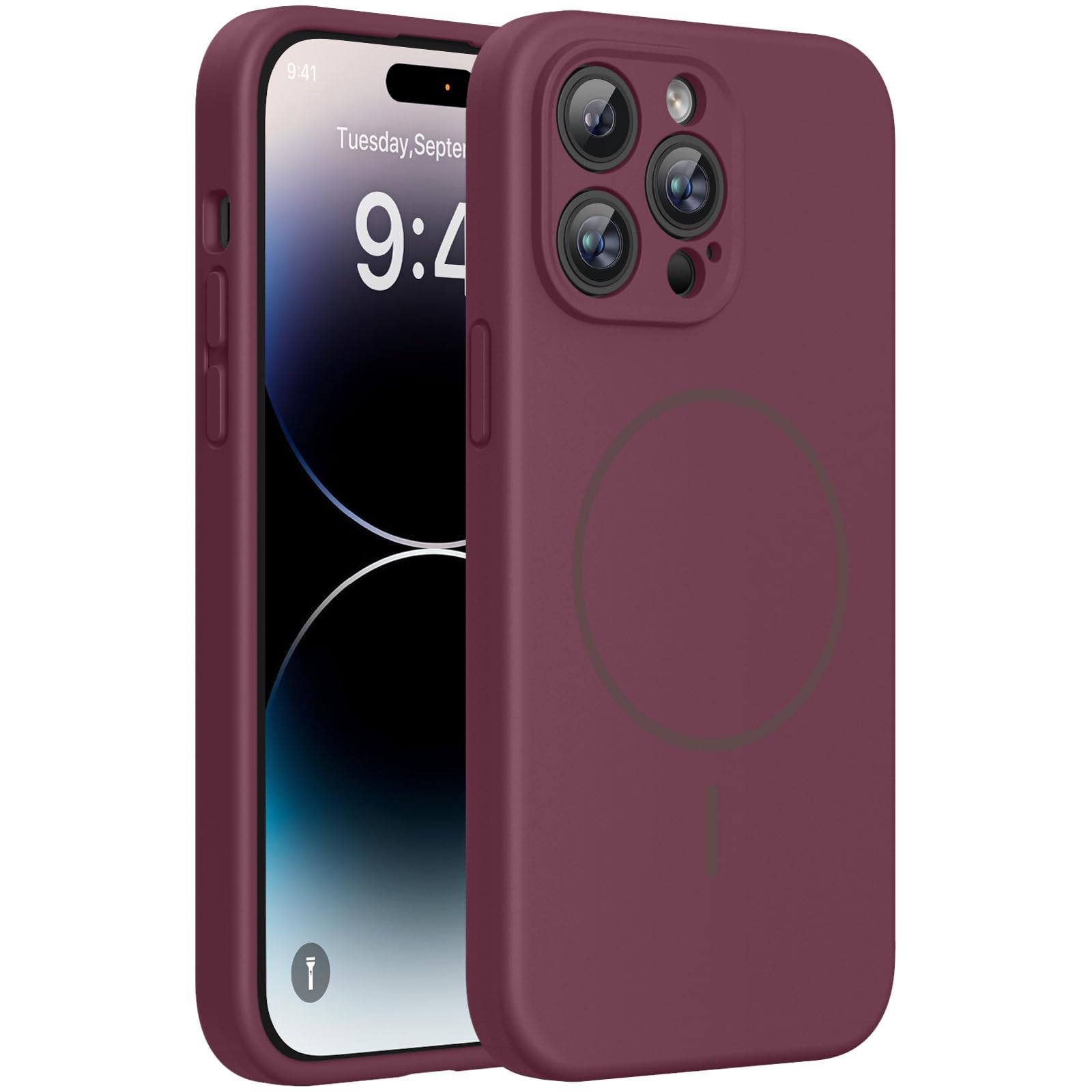 Miracase Magnetic for iPhone 14 Pro Max Case, Silicone, Wine Red