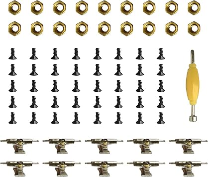 EBCO 10x Trucks & 40x Screws & 20x Nuts & Spanner Tool for 96mm Fingerboard Skateboard Wooden Deck Parts Kit