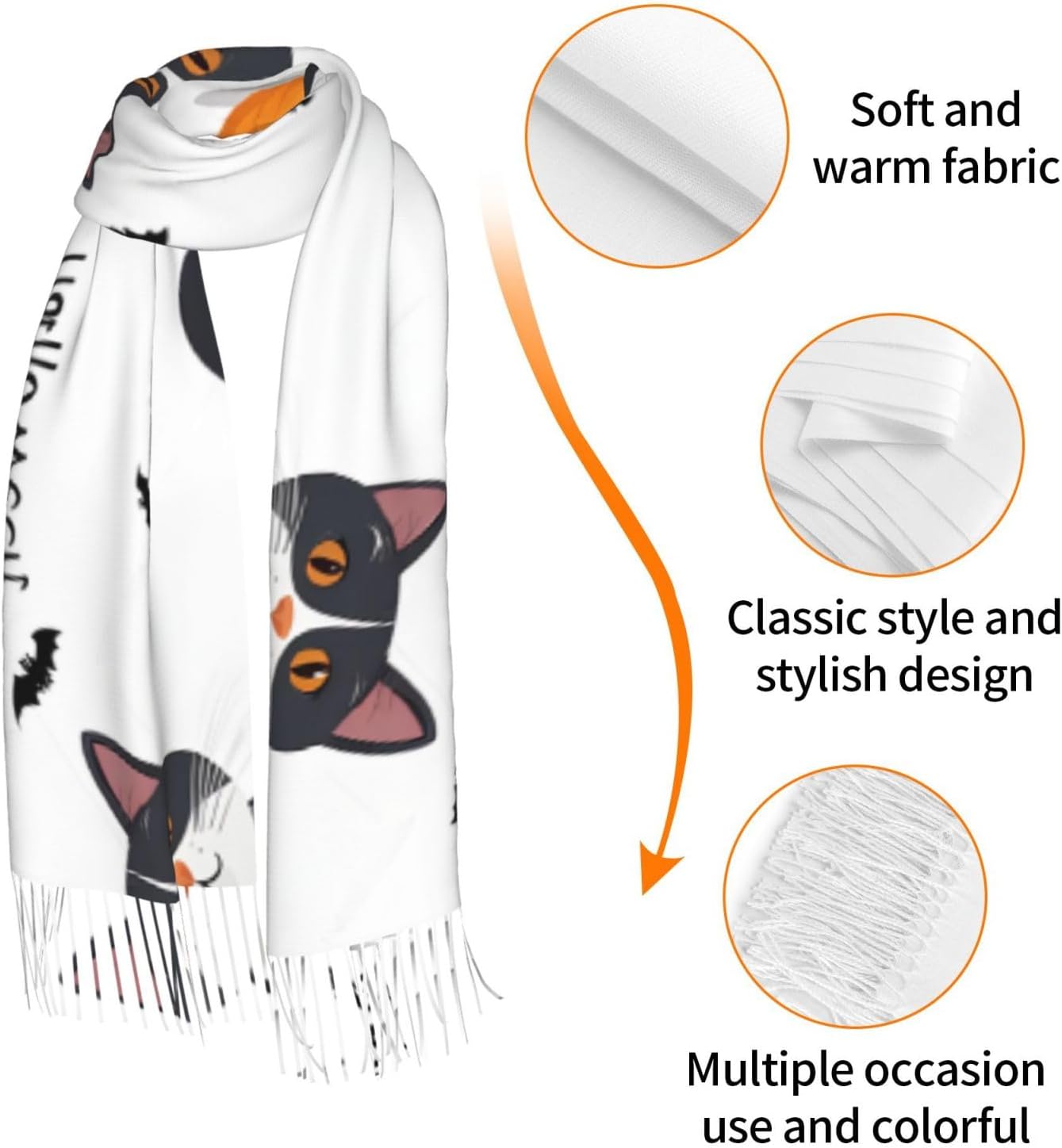 (Happy Halloween Day Trick Or Treat) Soft And Warm Faux Cashmere Scarf Full-Width Print Design