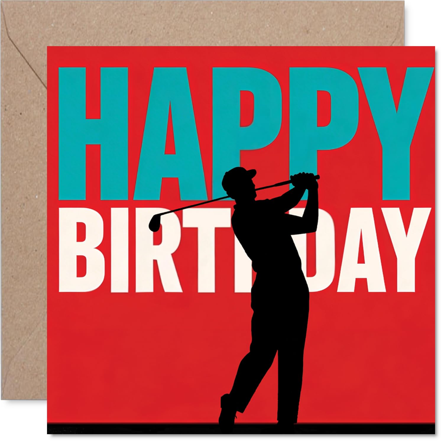 Playful Birthday Card - Swing into Celebration - Bold Golfer Silhouette on Vibrant Red - Great Pick for Golf Fans - 145mm Square, Envelope Included