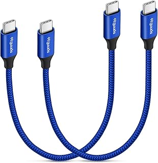 etguuds Short USB C to USB C Cable[0.3M 2-Pack], 60W Fast Charging Type C to Type C Charger Lead for Samsung Galaxy S23 S22 S21 S20 Note 20 Plus A70 A71 A80, Z Fold 4/3, Pixel 7/6 Pro - Blue