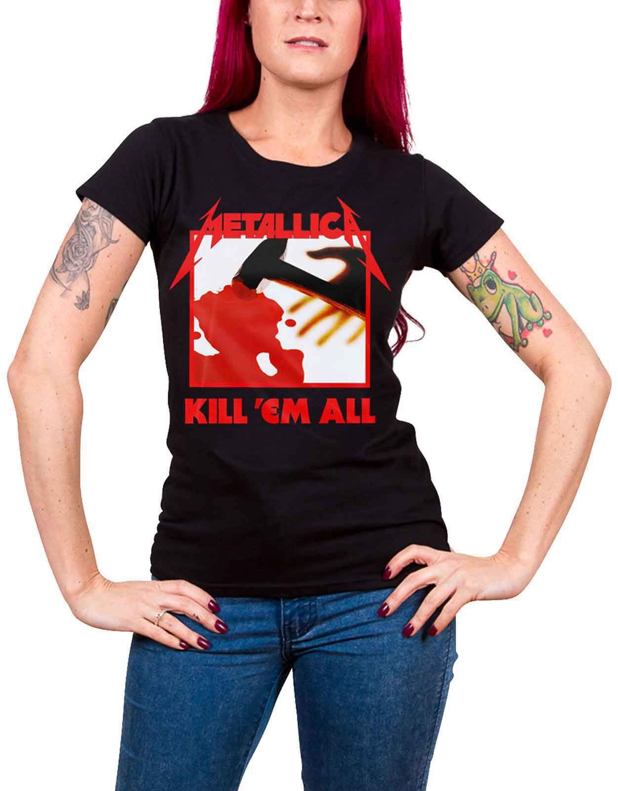 Metallica T Shirt Kill Em All Tracks Band Logo Official Womens Skinny Fit Black XL