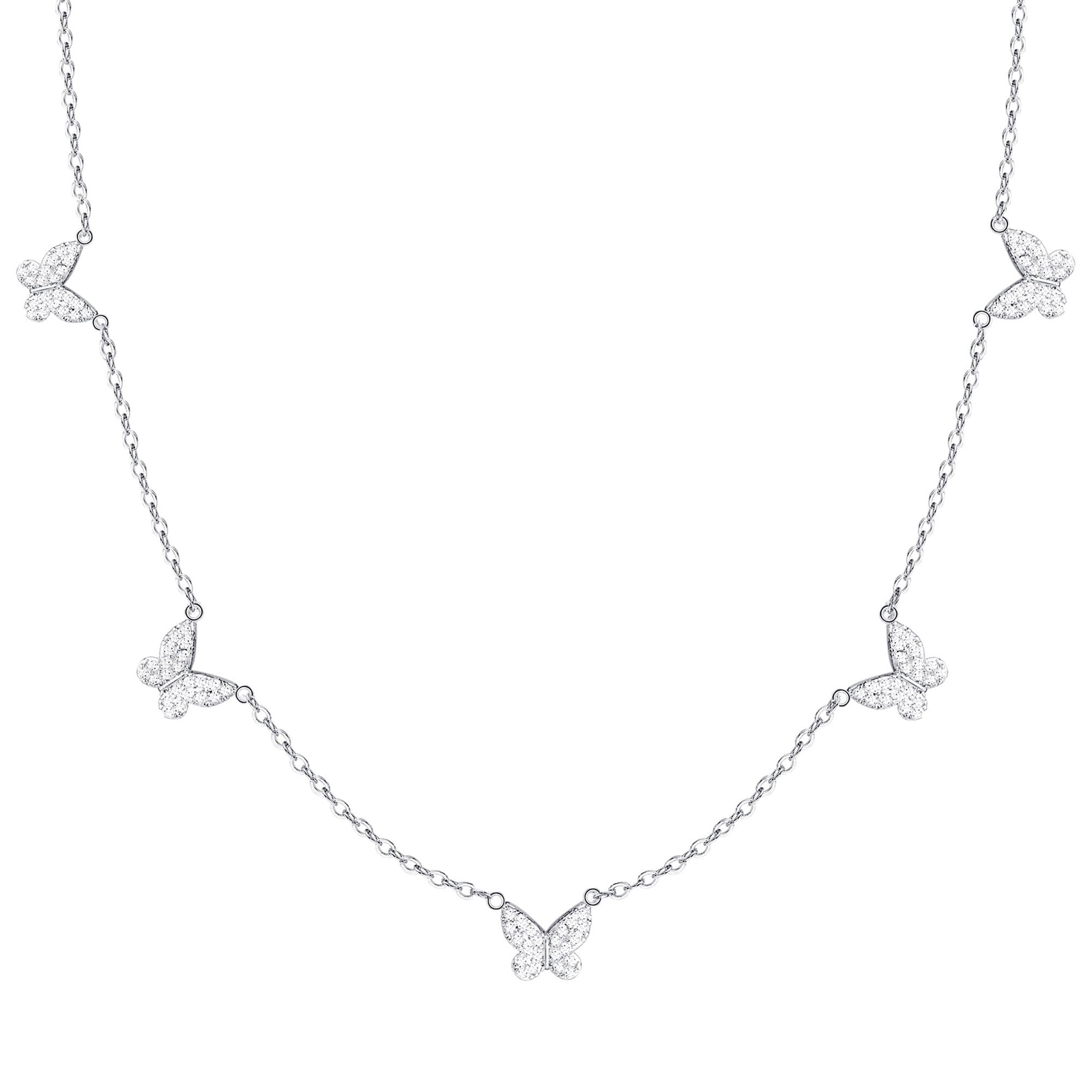 FUNEIA Dainty Silver Gold Necklaces for Women Trendy Non Tarnish 14K Gold Plated Cubic Zirconia Necklace Layered Cute Butterfly Heart Station Choker Necklace Stack for Wedding Prom Brides Jewelry