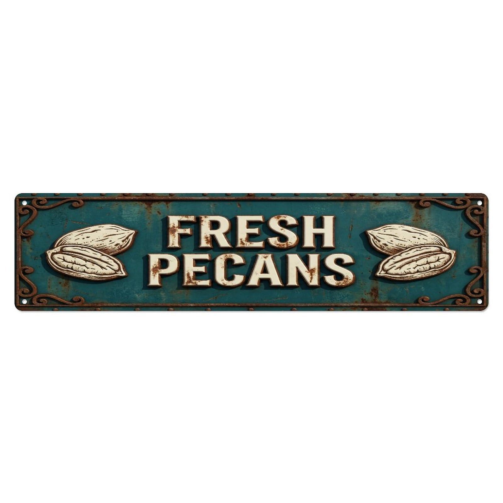 Metal Tin Sign FRESH PECANS Vintage Nut Rustic Farmhouse