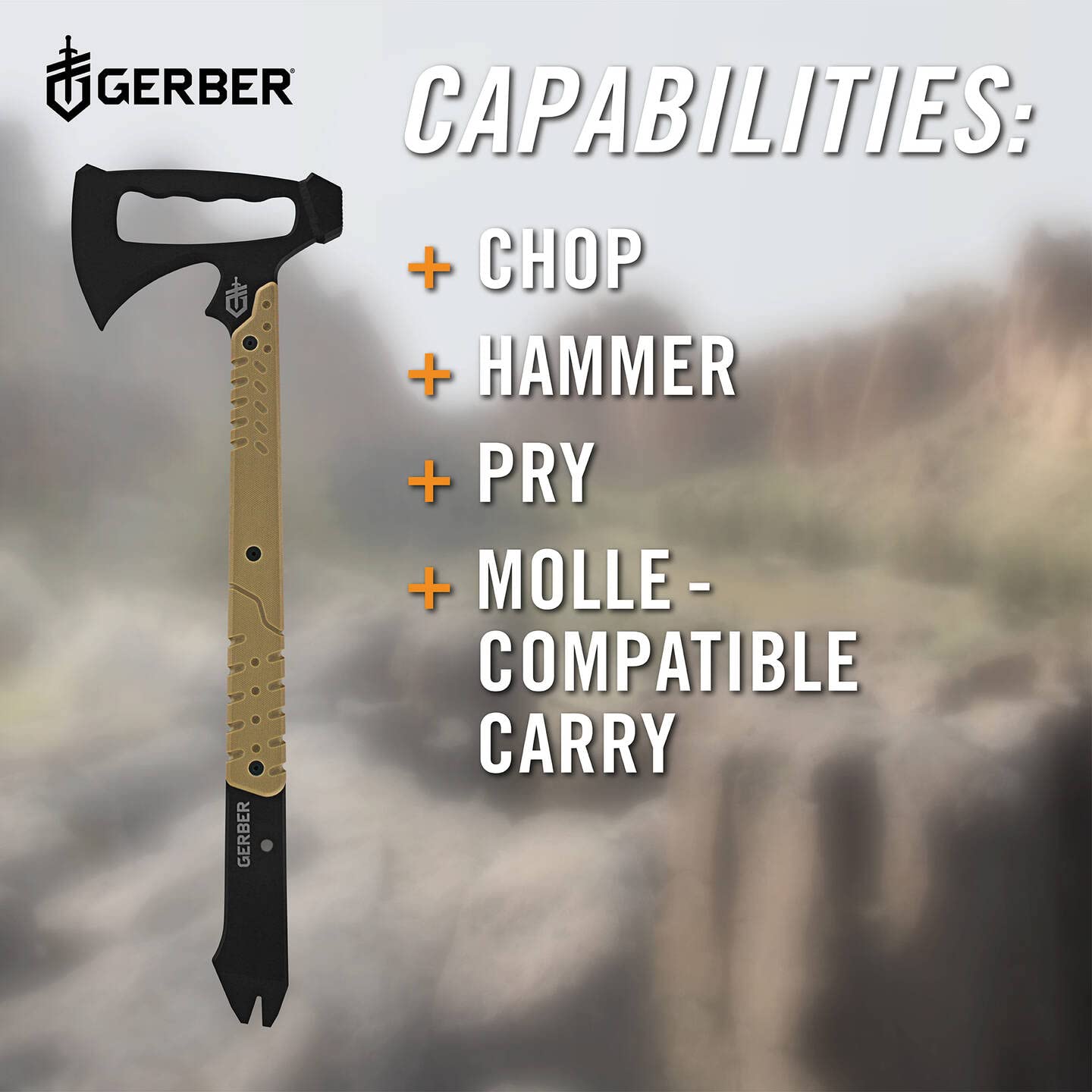 Gerber Outdoor Axe, Downrange Tomahawk, con Testa di Martello e Piede di Porco, Fondina Inclusa, Compatibile Molle, Materiale: Acciaio 420Hc, Lunghezza: 48,9 Cm, Peso: 862 G (Senza Fondina), 30-000715