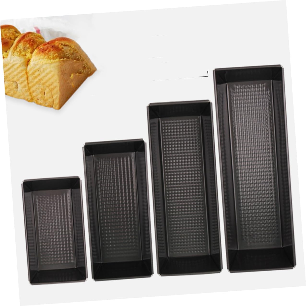 PRETYZOOM 4pcs Non-stick Rectangular Bread Cake Molds Baking Pans Set, Household Loaf Bakeware for Oven Use, Sturdy Black Coating, Kitchen Baking Supplies for Toast and Cake