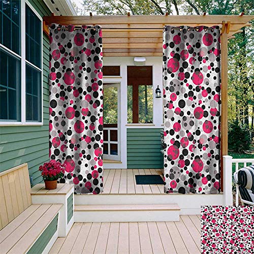 leinuoyi Pink and Grey, Outdoor Curtain Wall, Bubbles Circle Dots Retro Style Abstract Round Grungy Nostalgic Image, for Patio Waterproof W84 x L96 Inch Grey Pink Black