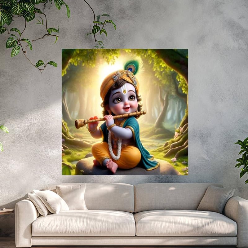 Image of British Terminal Cute little Bal Gopal Baby God Krishna| Kanha Ji | Laddu Lord Makhan Chor Painting Religious Poster for Pregnant Women for wall (matt thin vinyl,sticker,multicolor,unframed)| bj118